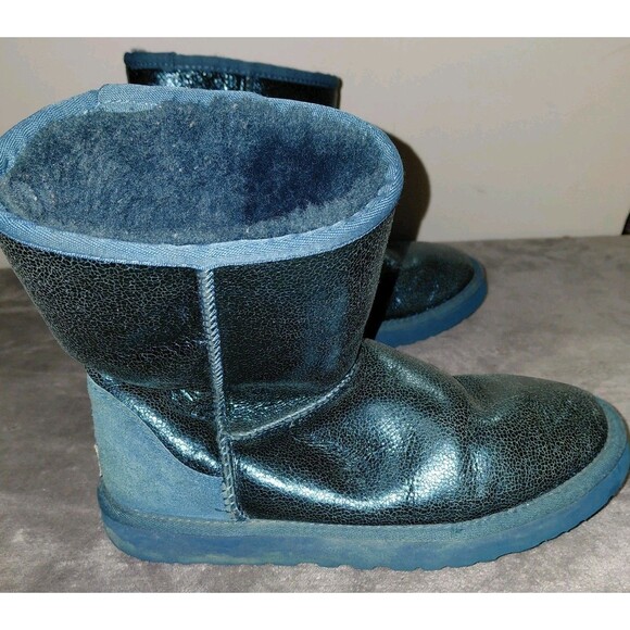 UGG Australia Short Sheepskin Boots Womens US 8 Green Metallic Pewter Sparkle - Picture 8 of 14
